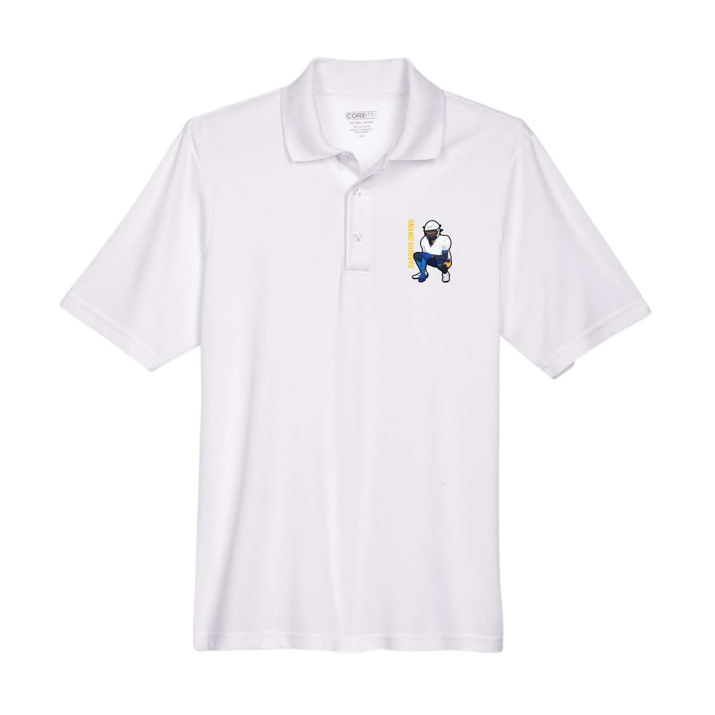 Performance Polo — Name Vertical in White