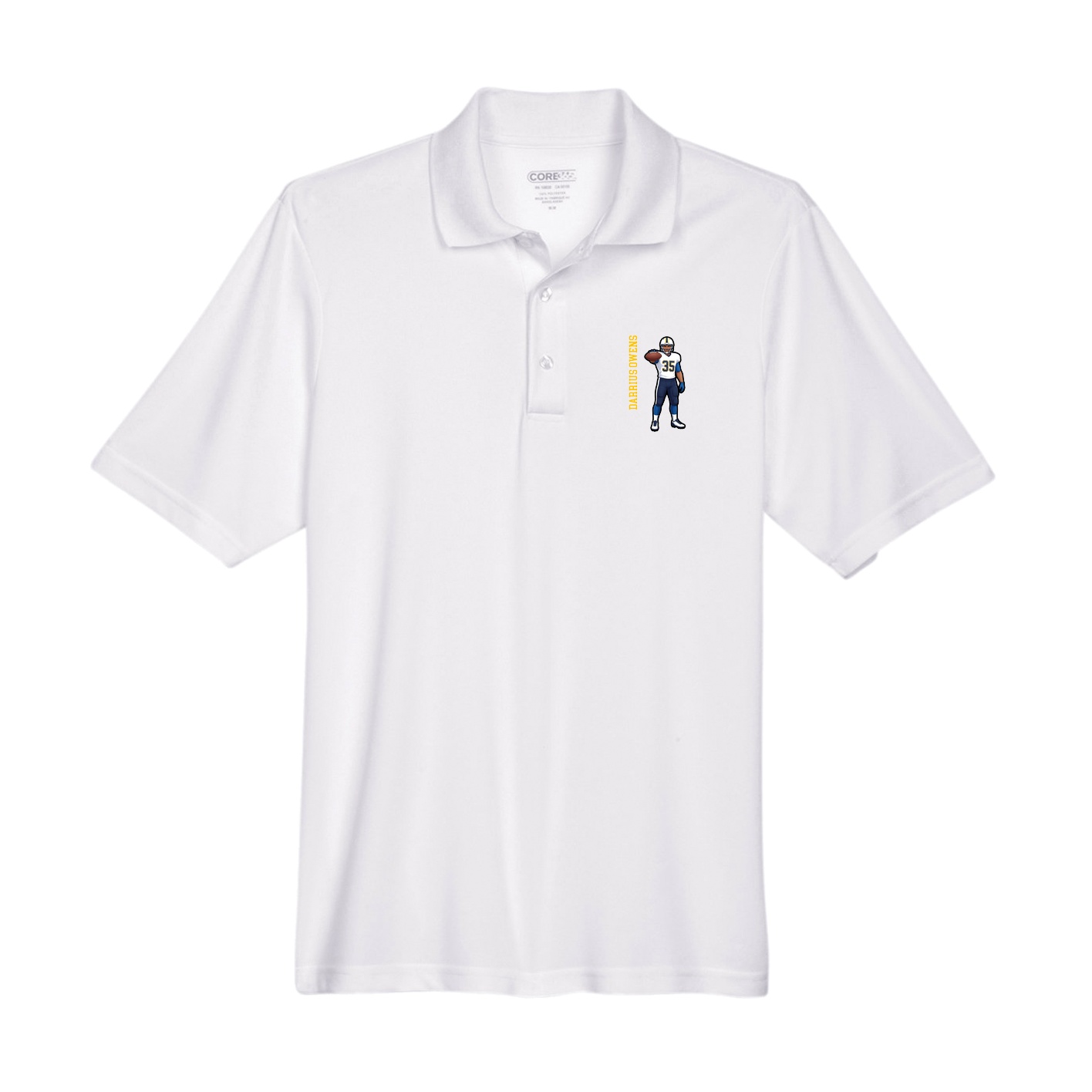 Performance Polo — Name Vertical in White