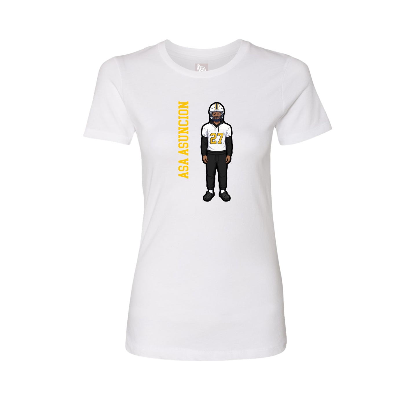 Womens Tee — Name Vertical in White