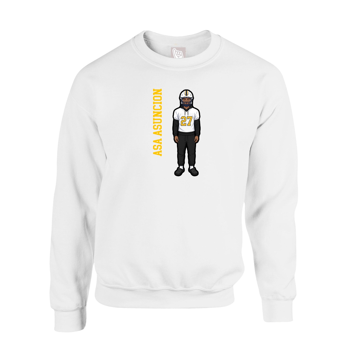 Fleece Crew — Name Vertical in White