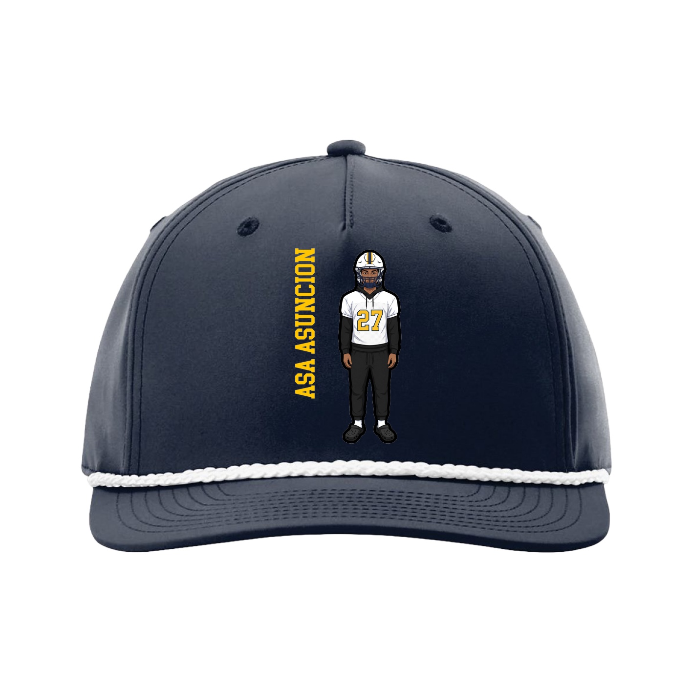 Five-Panel Classic Rope Cap — Name Vertical in Navy