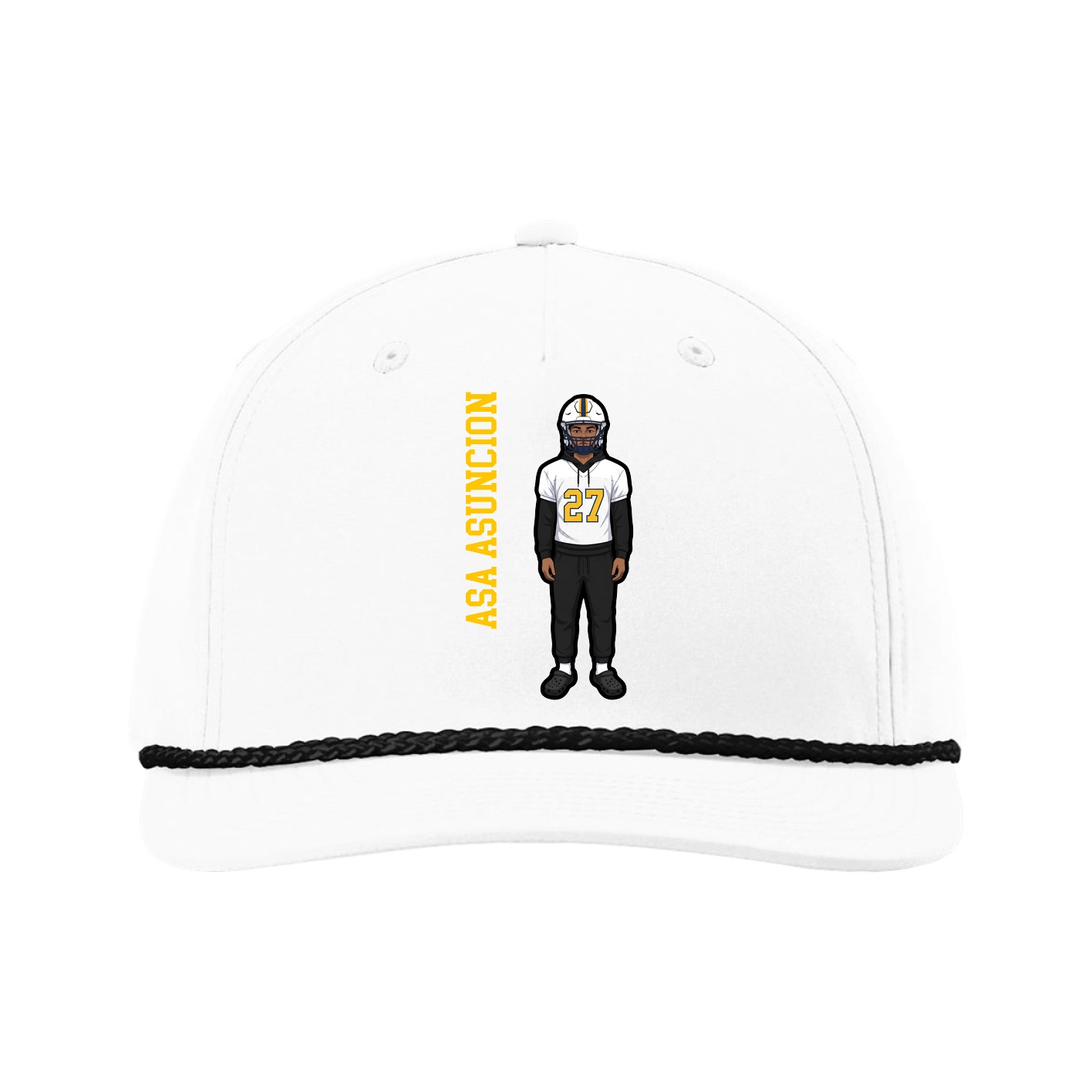Five-Panel Classic Rope Cap — Name Vertical in White