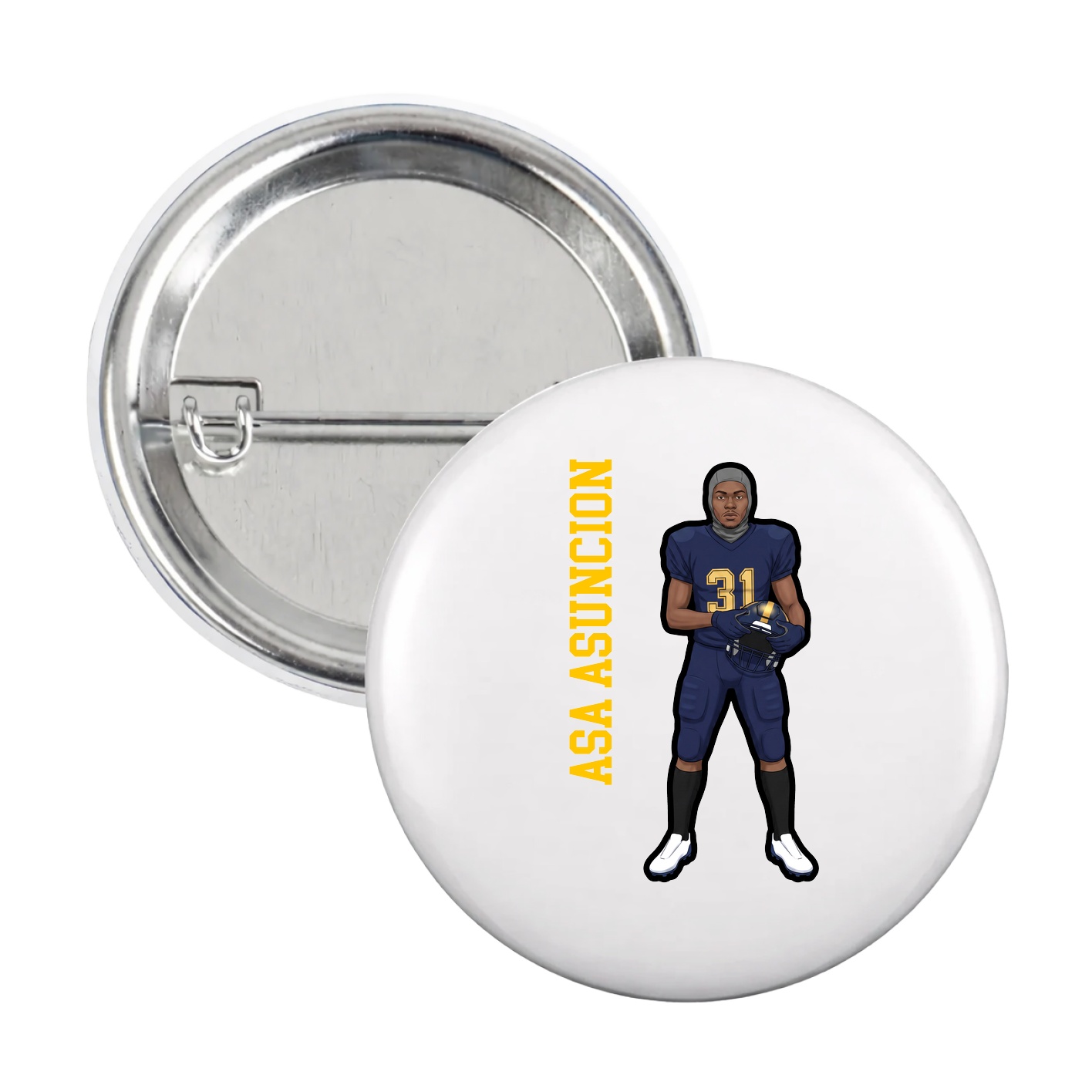 Game Day Button — Name Vertical in White