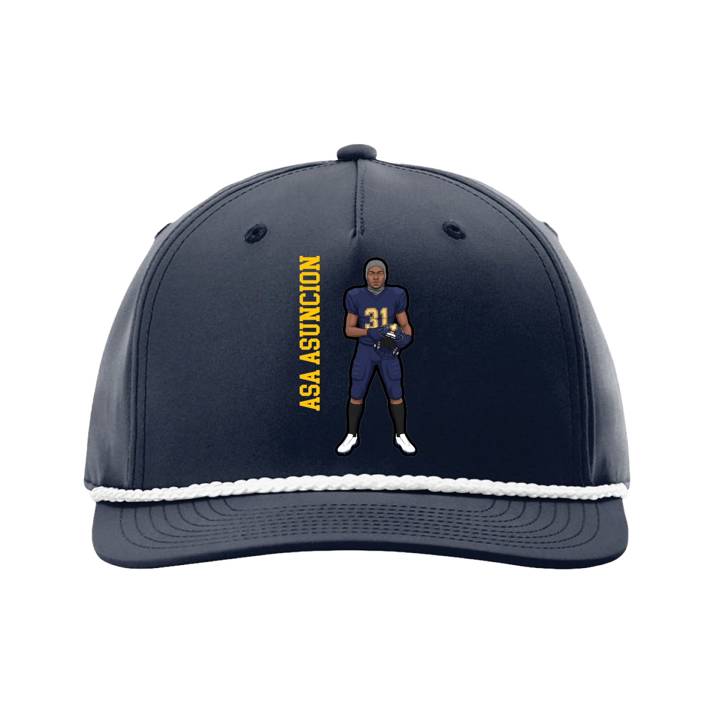Five-Panel Classic Rope Cap — Name Vertical in Navy