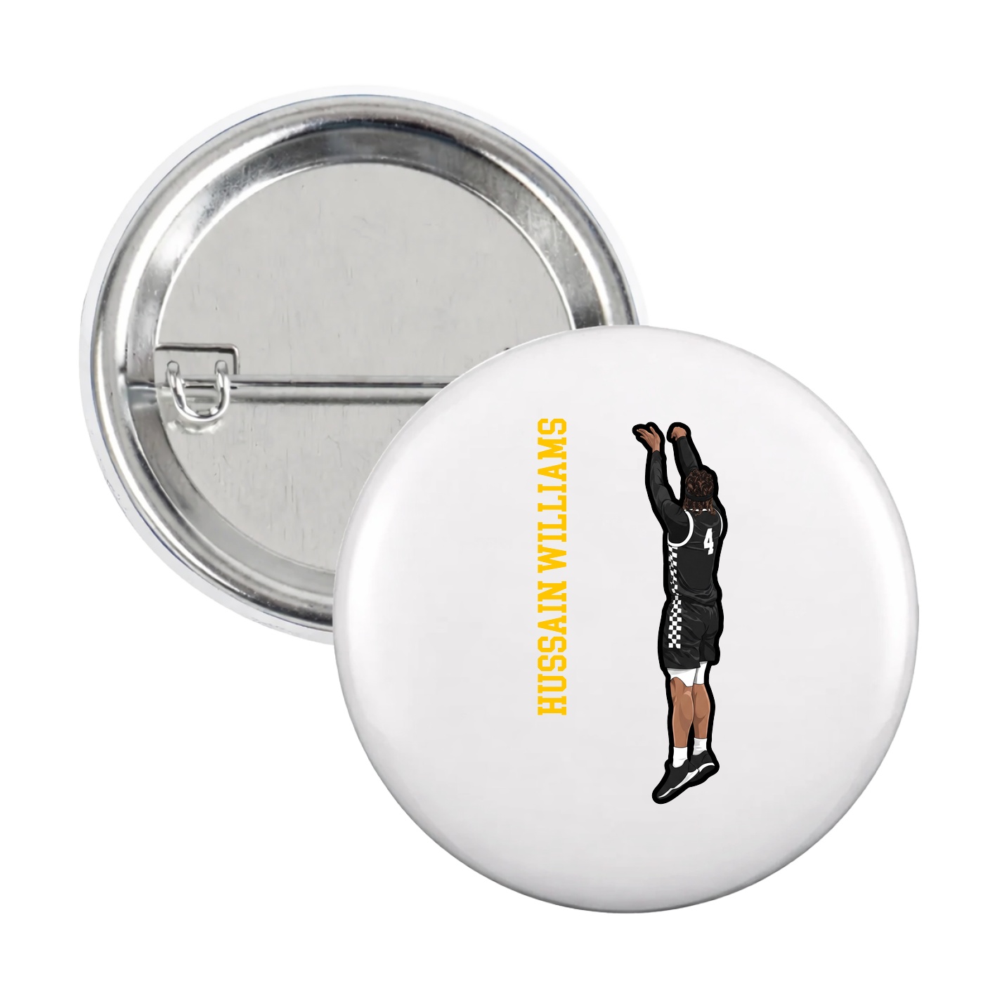 Game Day Button — Name Vertical in White
