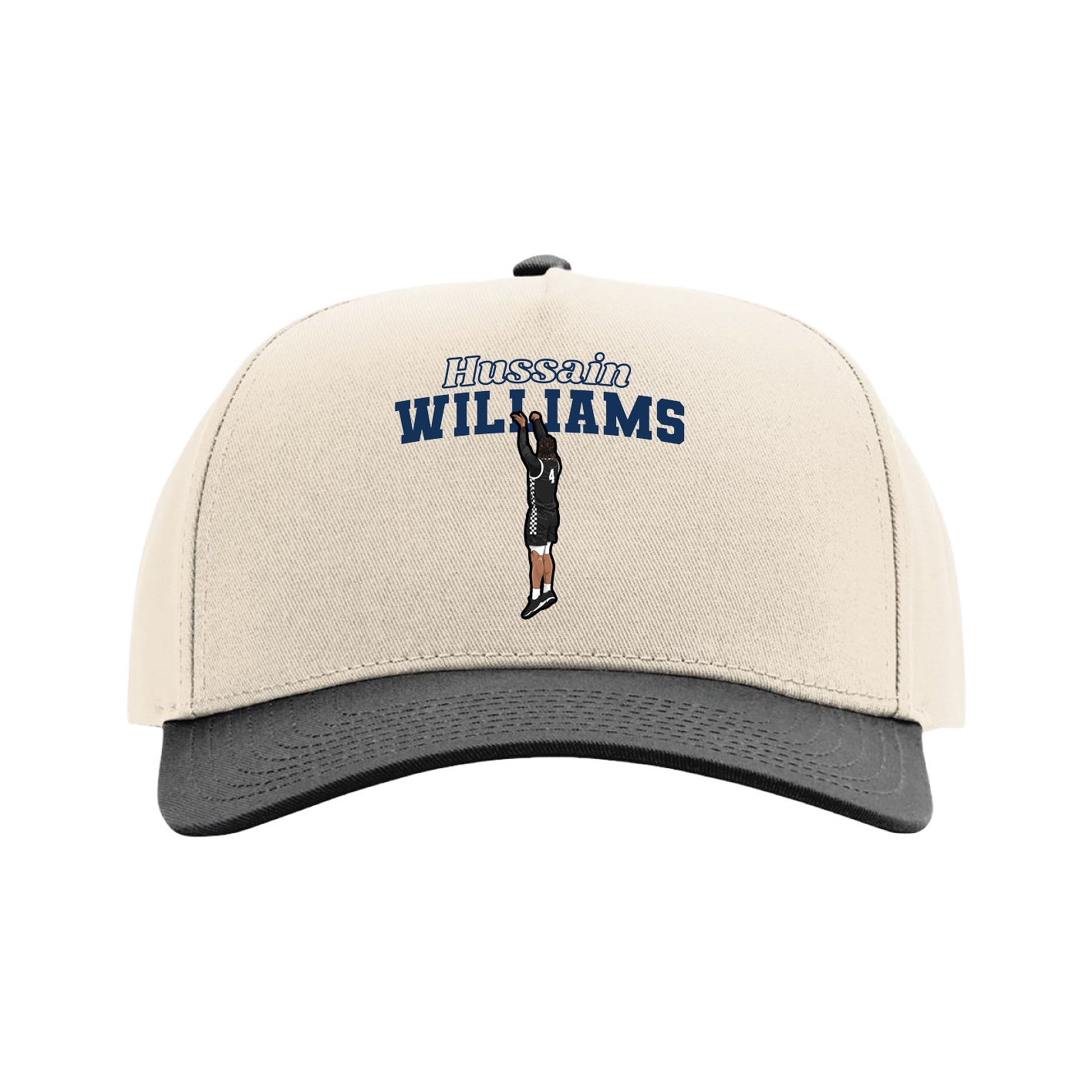 Full Fabric Five-Panel Champ Cap — Name Arch in Cream/Black