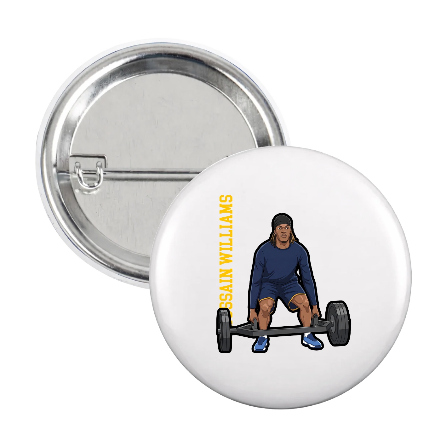 Game Day Button — Name Vertical in White