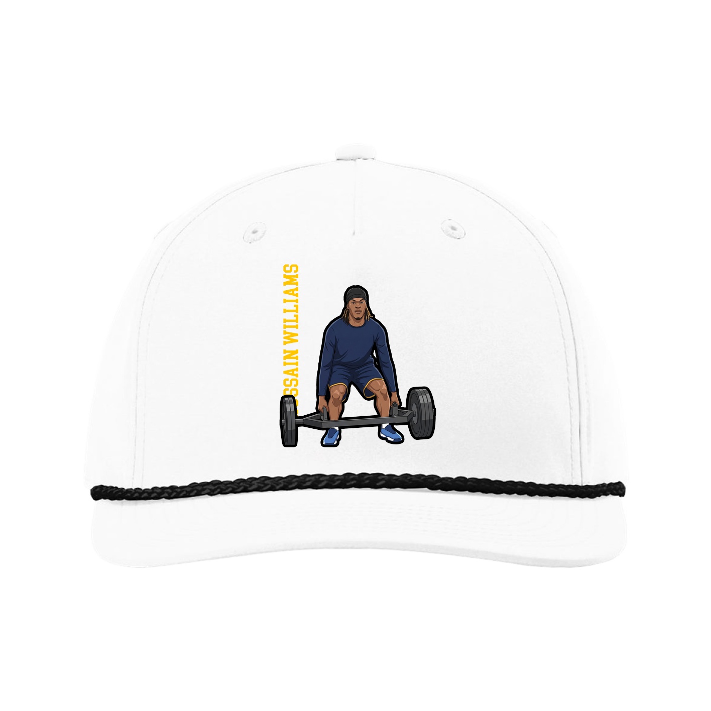 Five-Panel Classic Rope Cap — Name Vertical in White