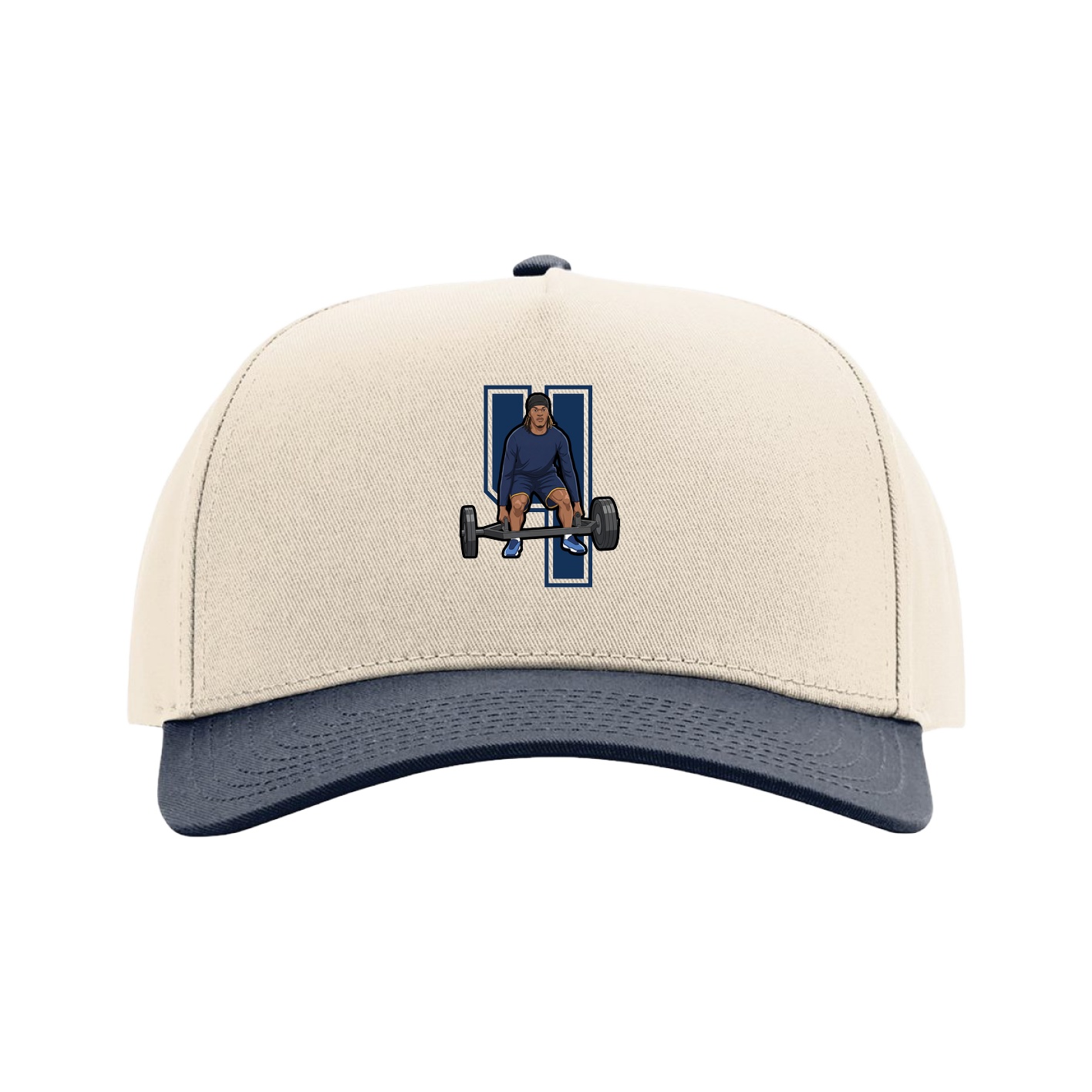 Full Fabric Five-Panel Champ Cap — Number in Cream/Navy