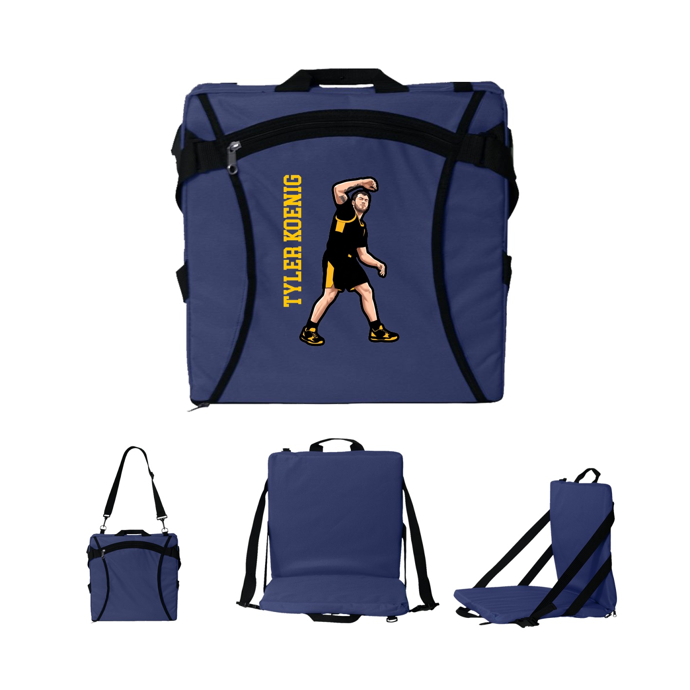 Folding Stadium Seat — Name Vertical in Navy