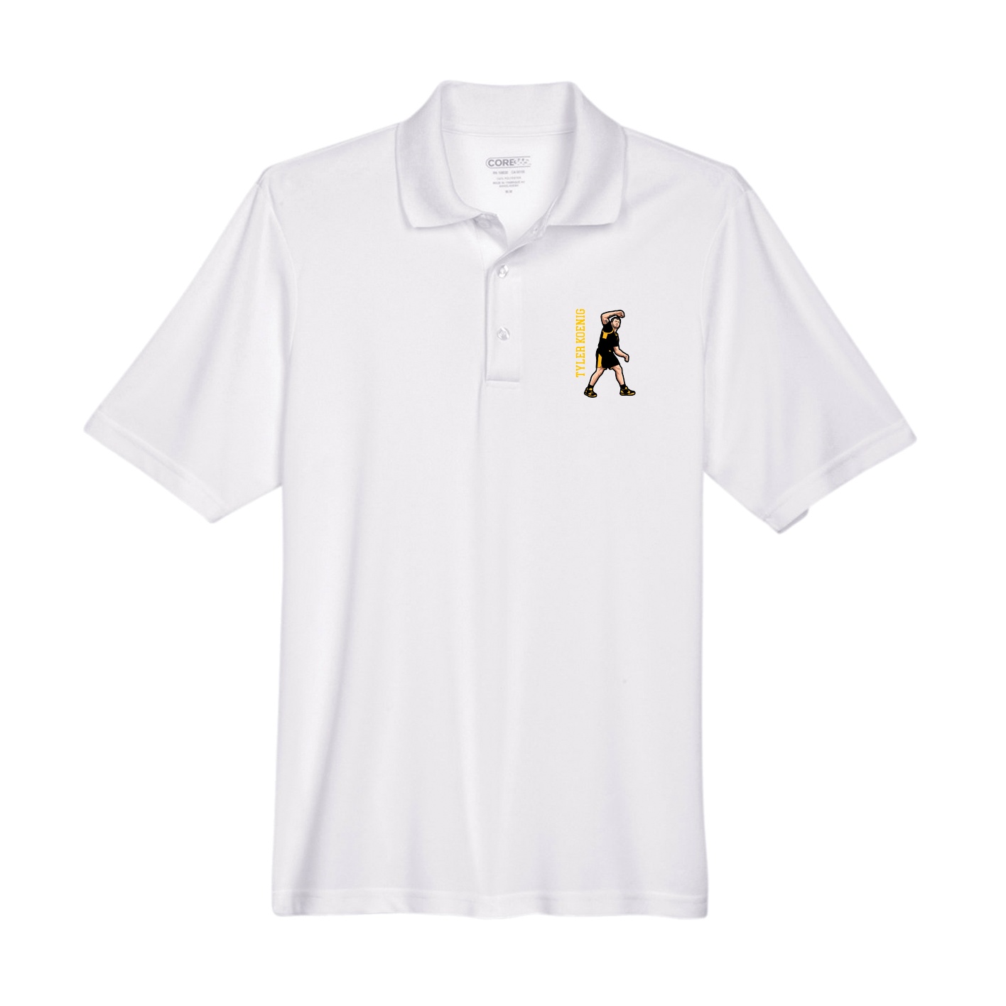 Performance Polo — Name Vertical in White