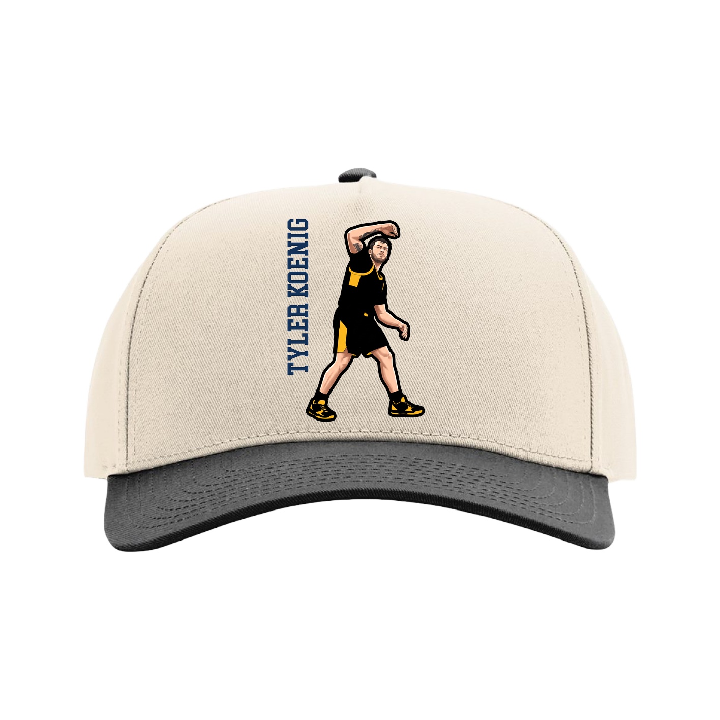 Full Fabric Five-Panel Champ Cap — Name Vertical in Cream/Black