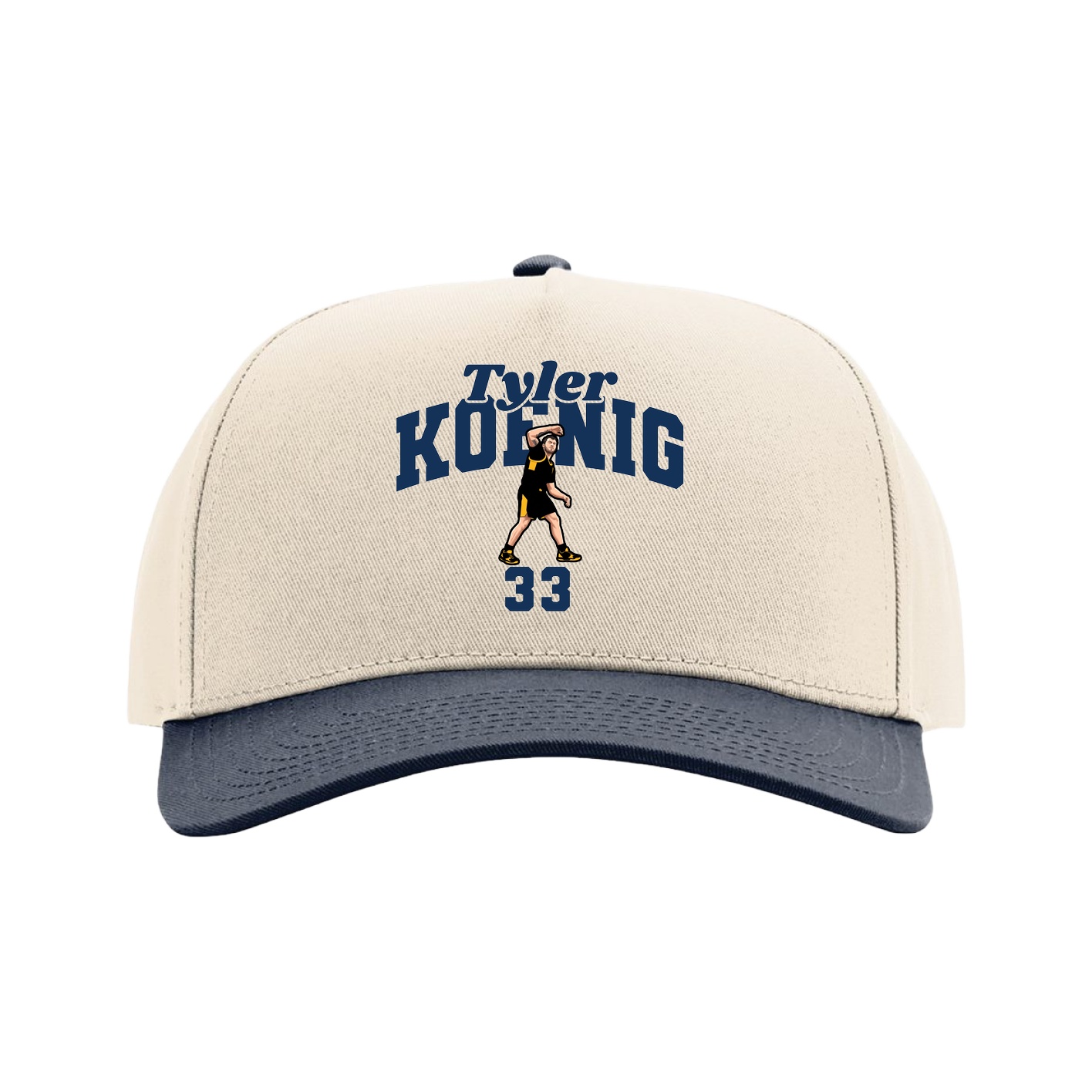 Full Fabric Five-Panel Champ Cap — Signature Arch in Cream/Navy