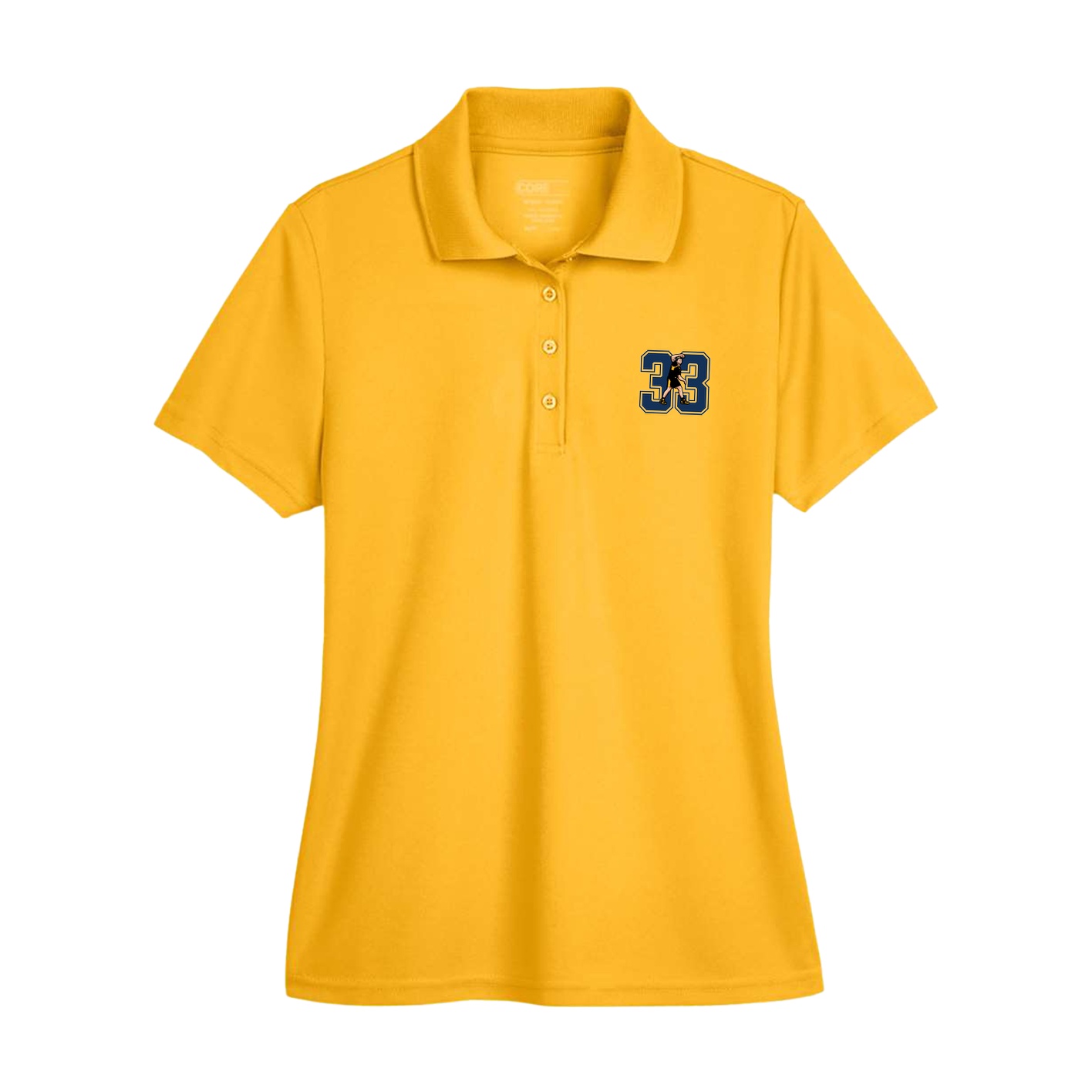 Womens Performance Polo — Number in Gold