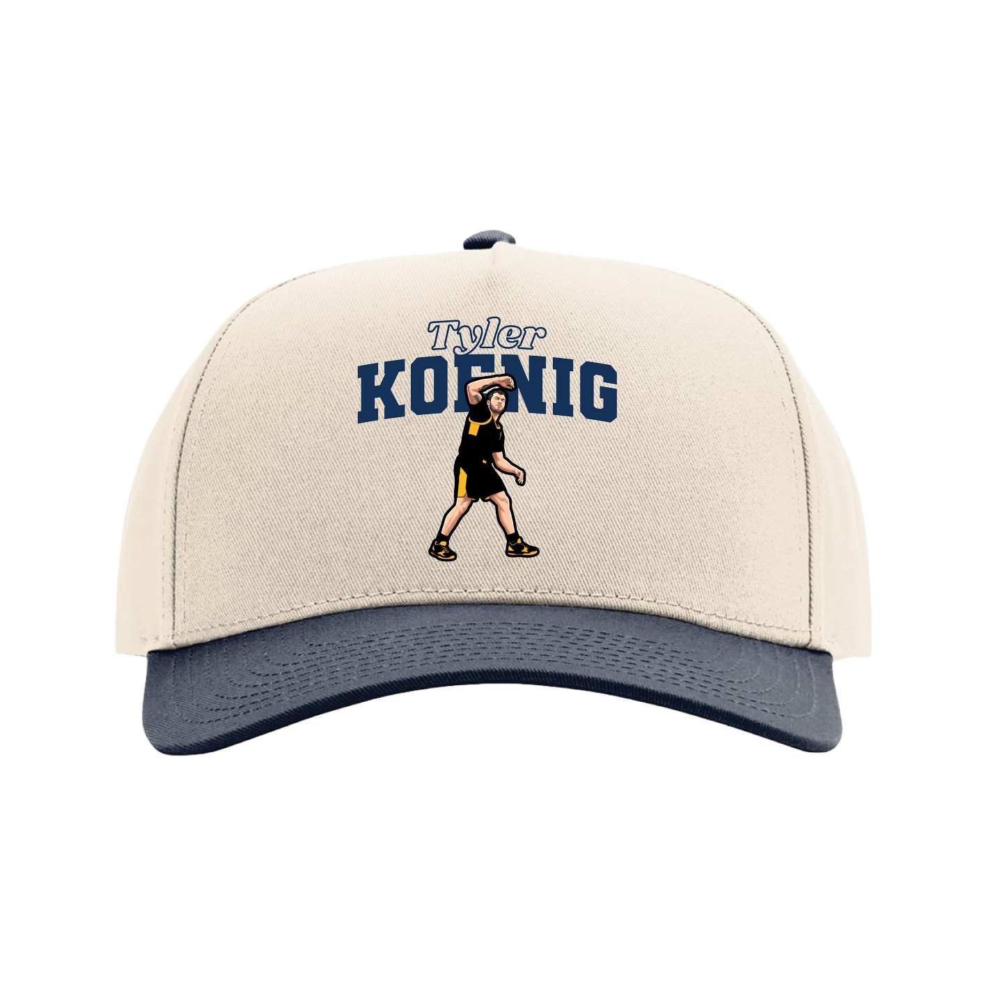 Full Fabric Five-Panel Champ Cap — Name Arch in Cream/Navy