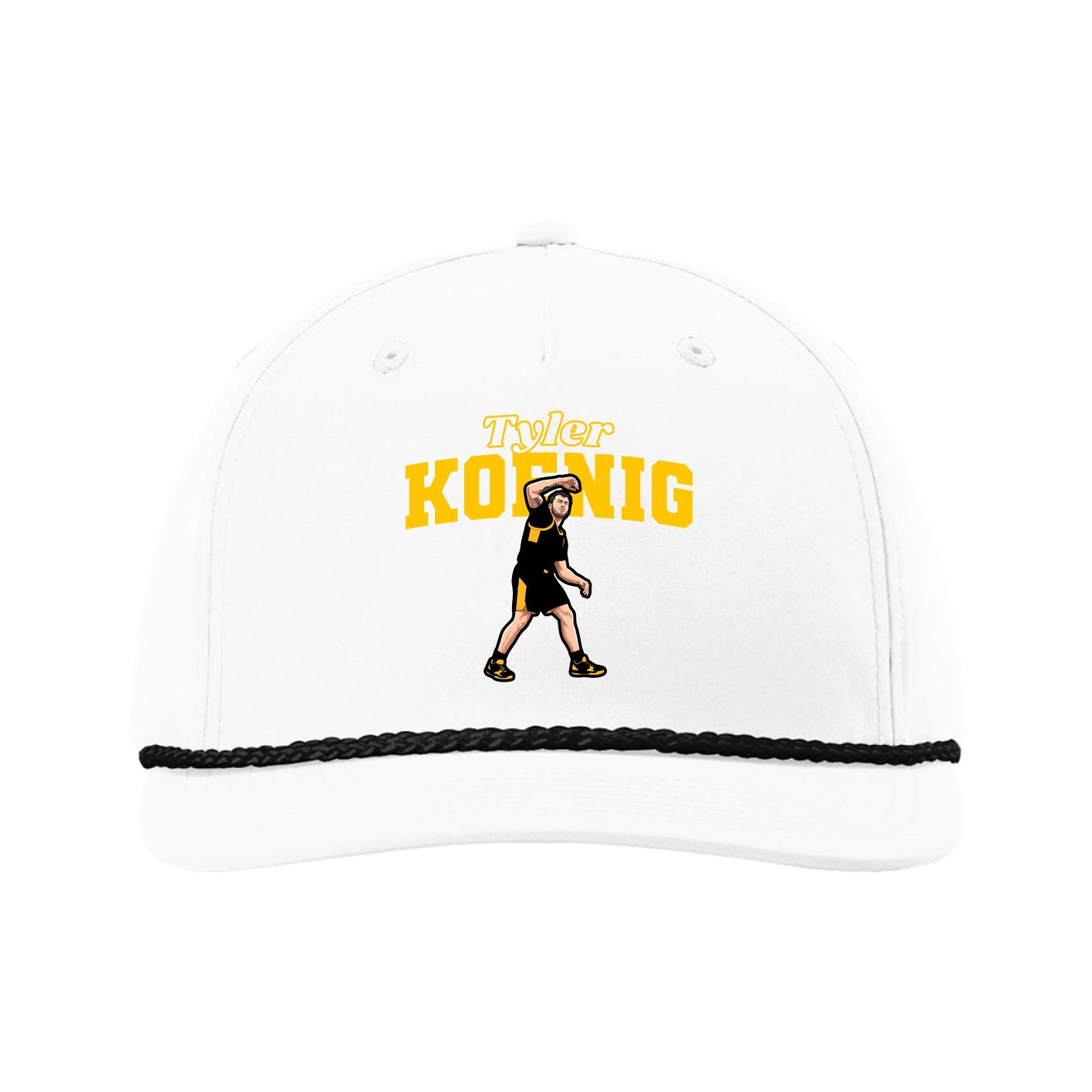 Five-Panel Classic Rope Cap — Name Arch in White
