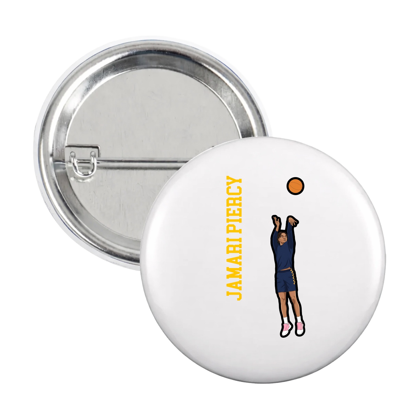Game Day Button — Name Vertical in White