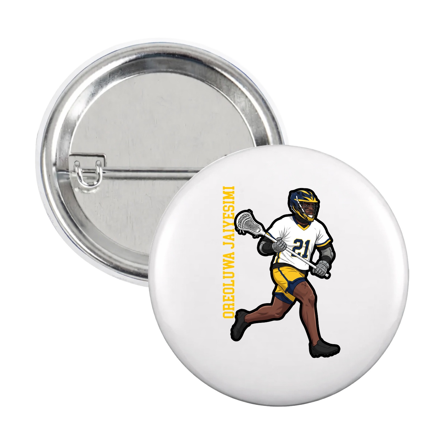 Game Day Button — Name Vertical in White