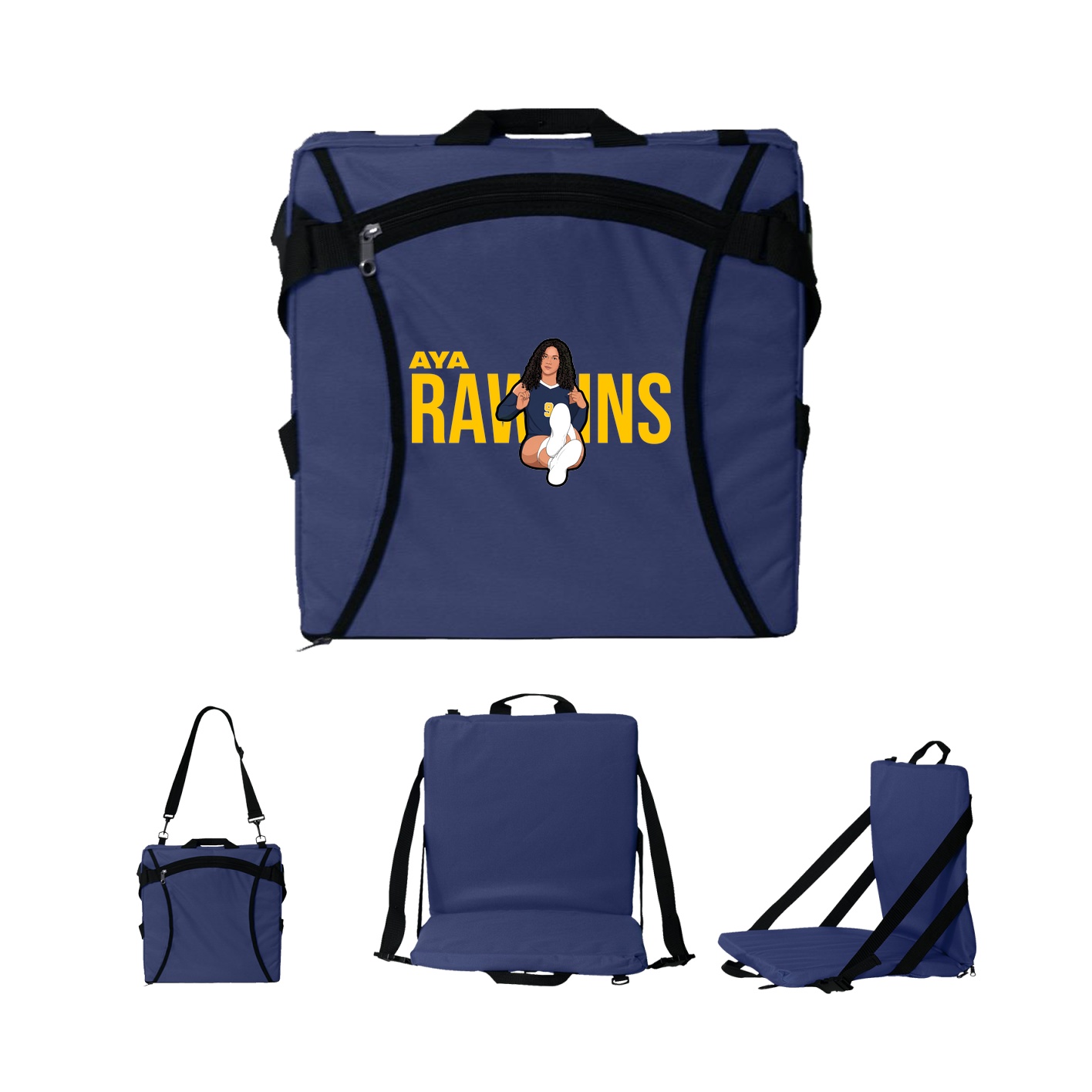 Folding Stadium Seat — Player Name in Navy