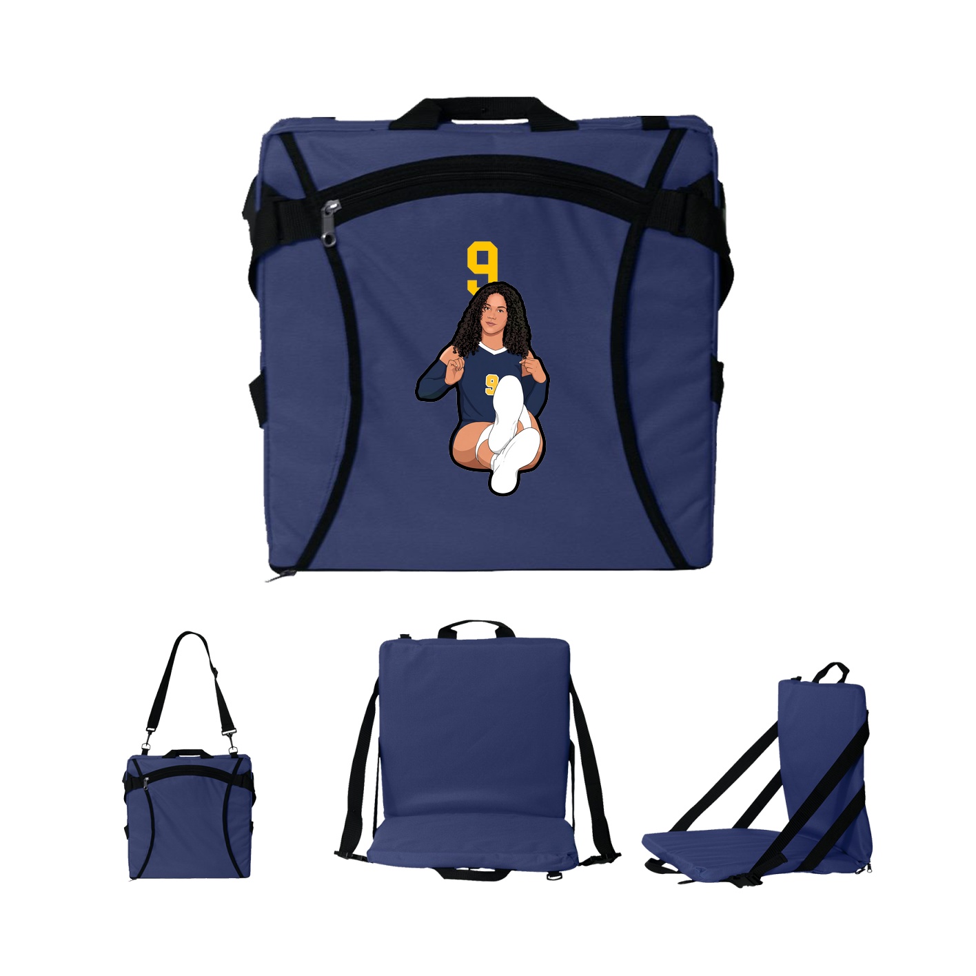 Folding Stadium Seat — Number Top in Navy