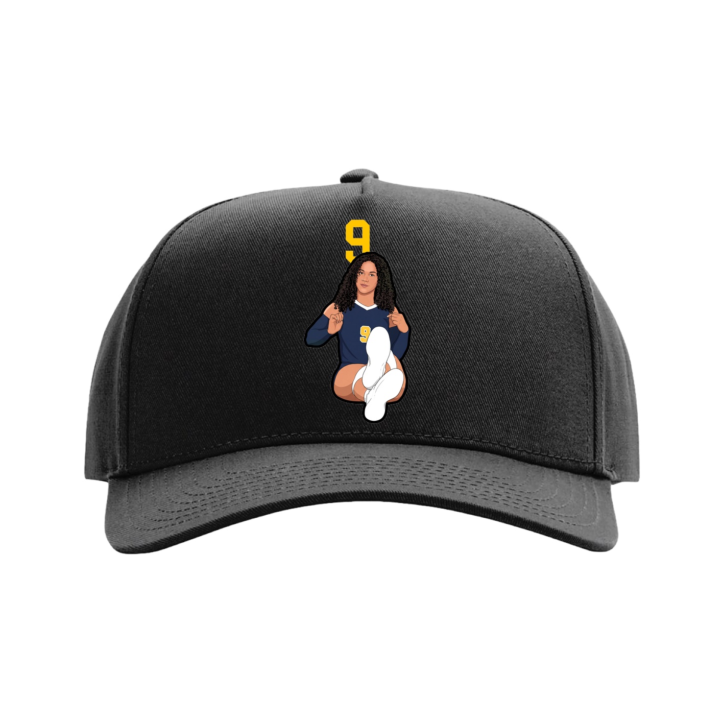 Full Fabric Five-Panel Champ Cap — Number Top in Black