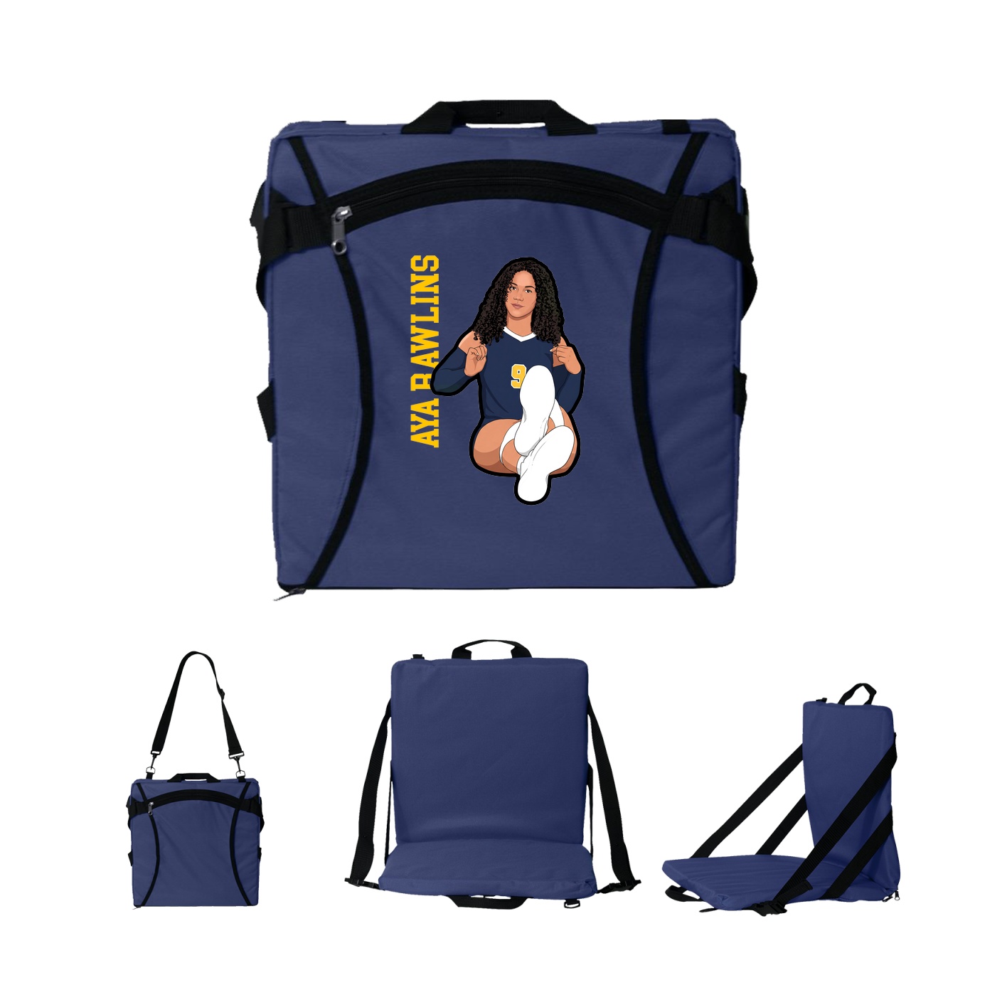 Folding Stadium Seat — Name Vertical in Navy