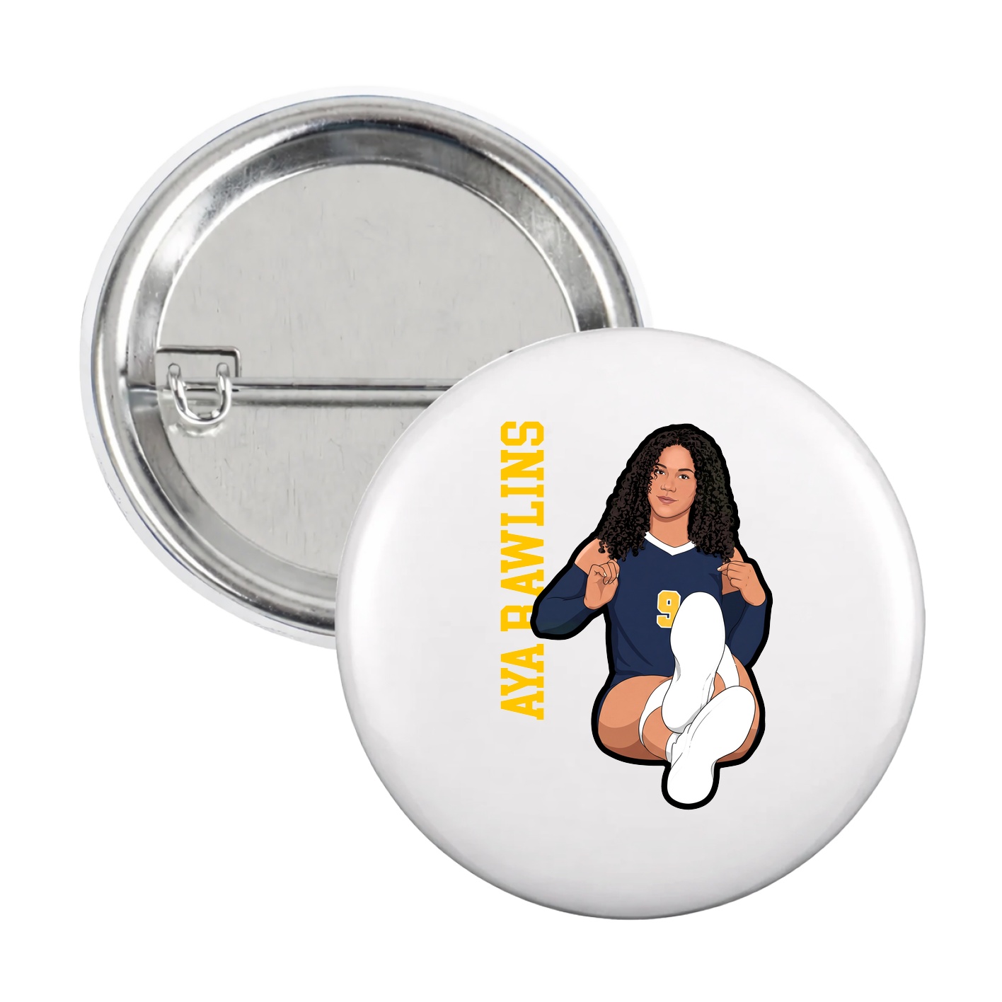 Game Day Button — Name Vertical in White