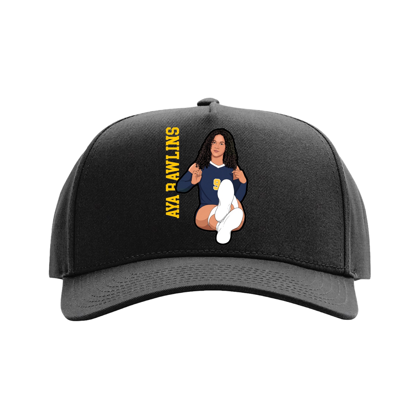 Full Fabric Five-Panel Champ Cap — Name Vertical in Black