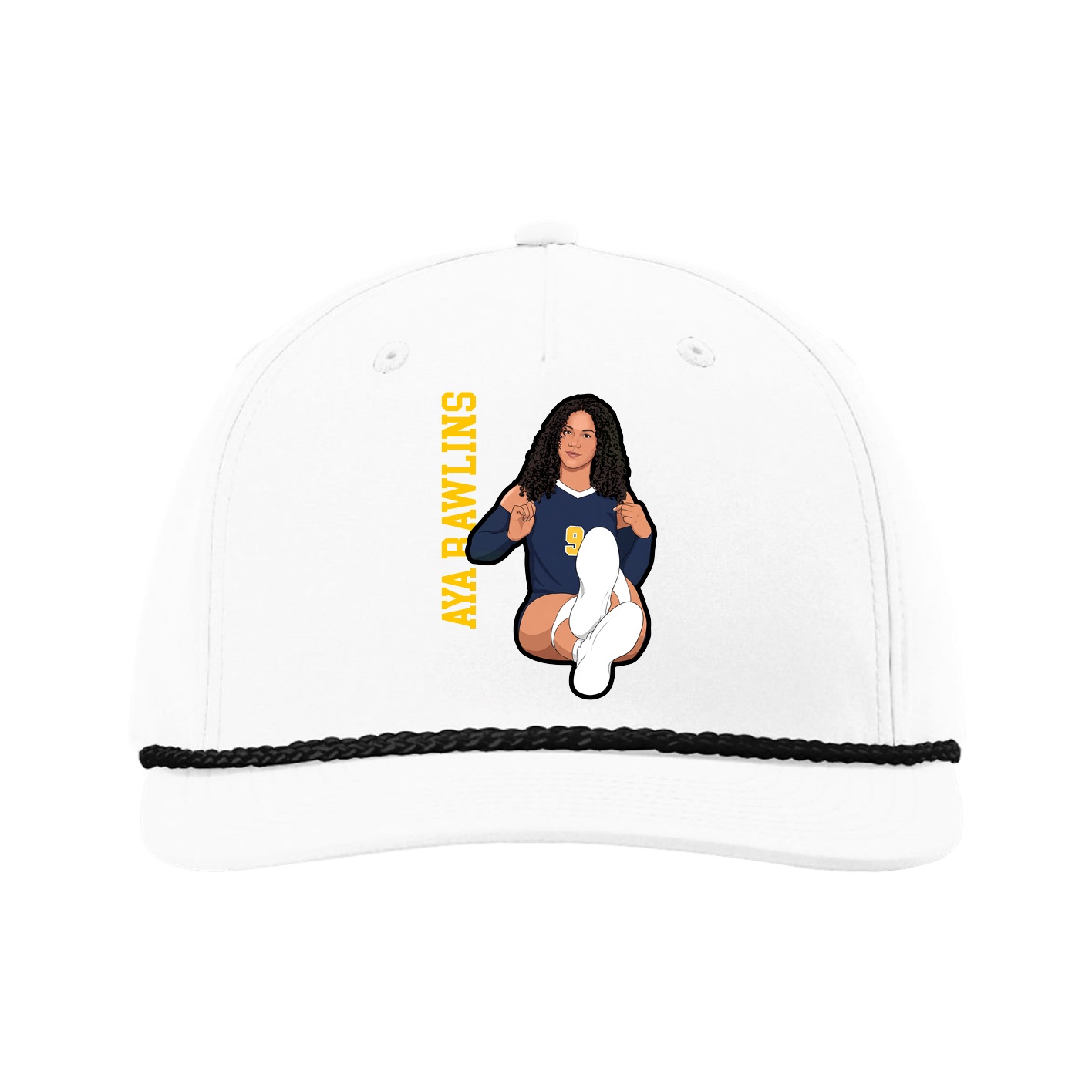 Five-Panel Classic Rope Cap — Name Vertical in White