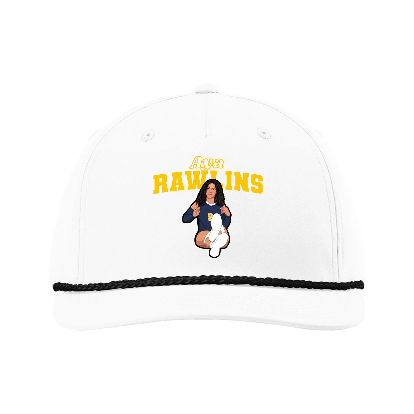 Five-Panel Classic Rope Cap — Name Arch in White