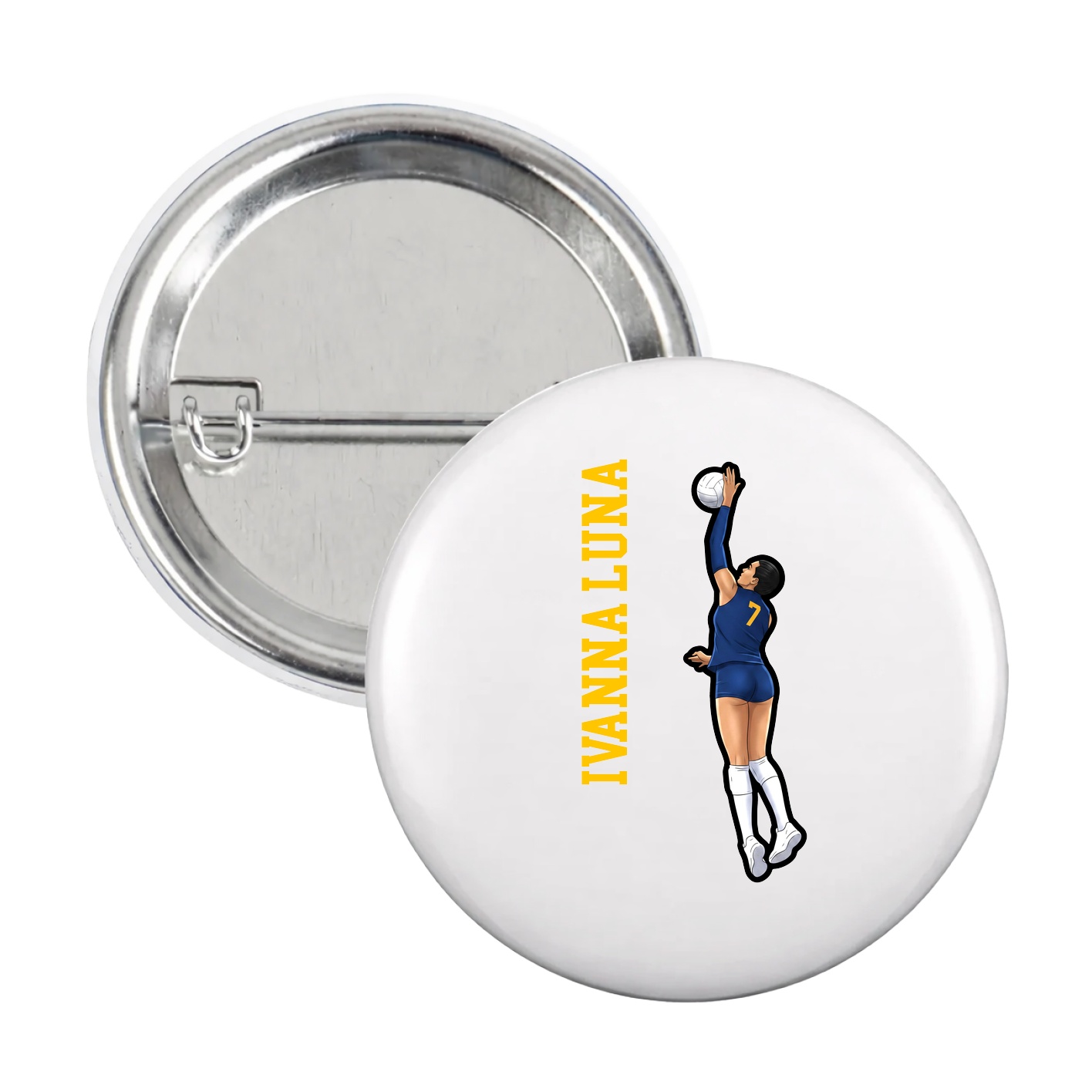 Game Day Button — Name Vertical in White