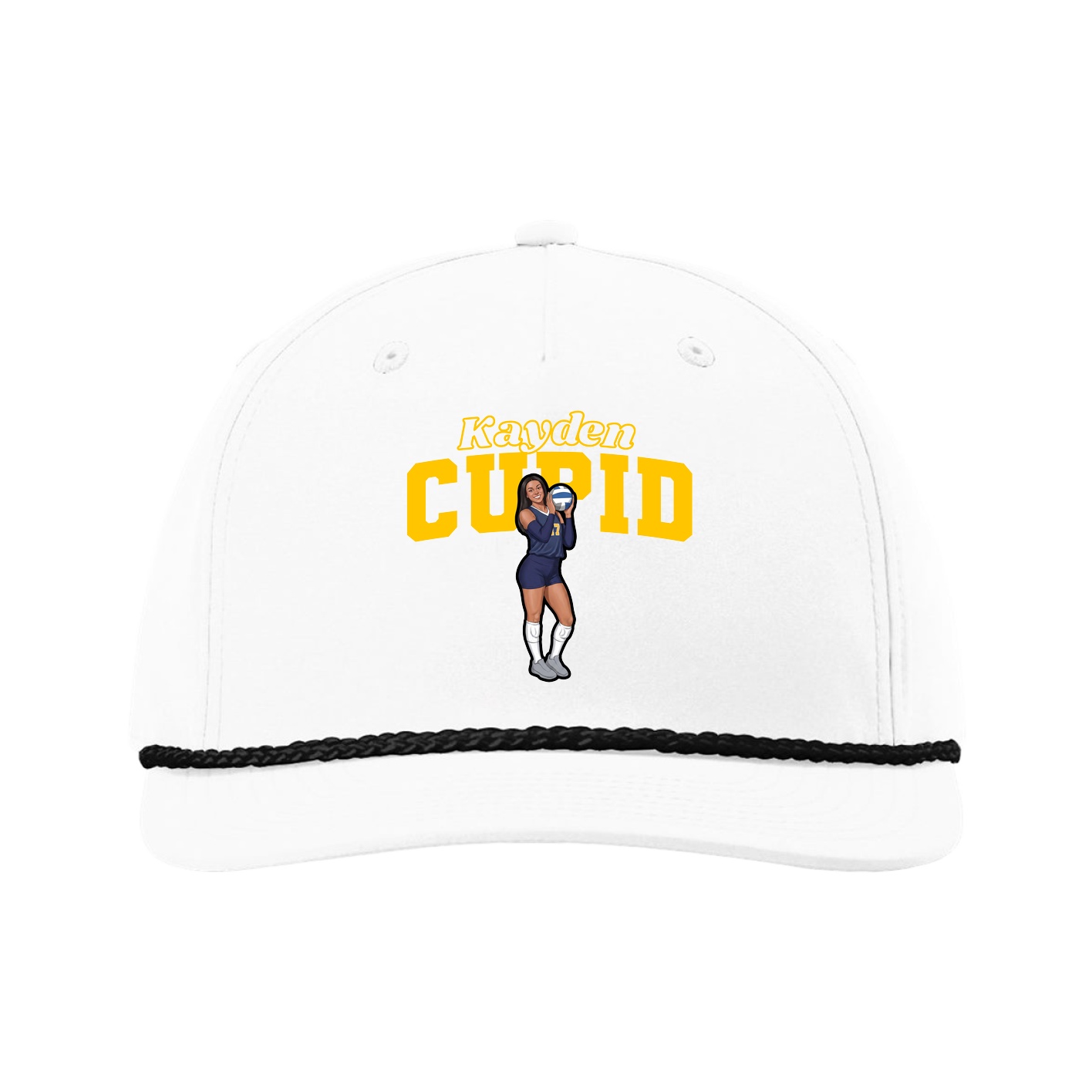 Five-Panel Classic Rope Cap — Name Arch in White