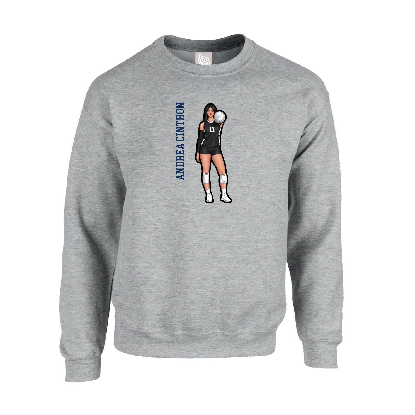 Fleece Crew — Name Vertical in Grey