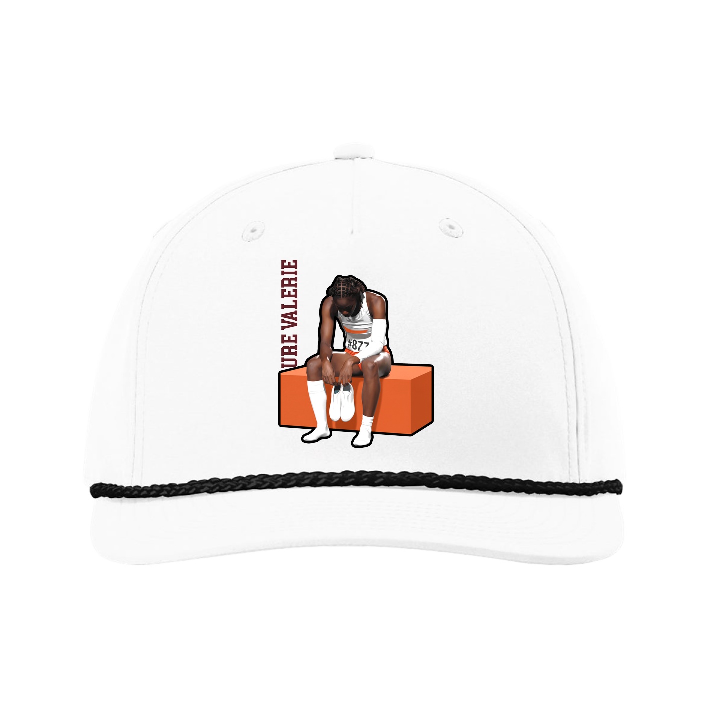 Five-Panel Classic Rope Cap — Name Vertical in White