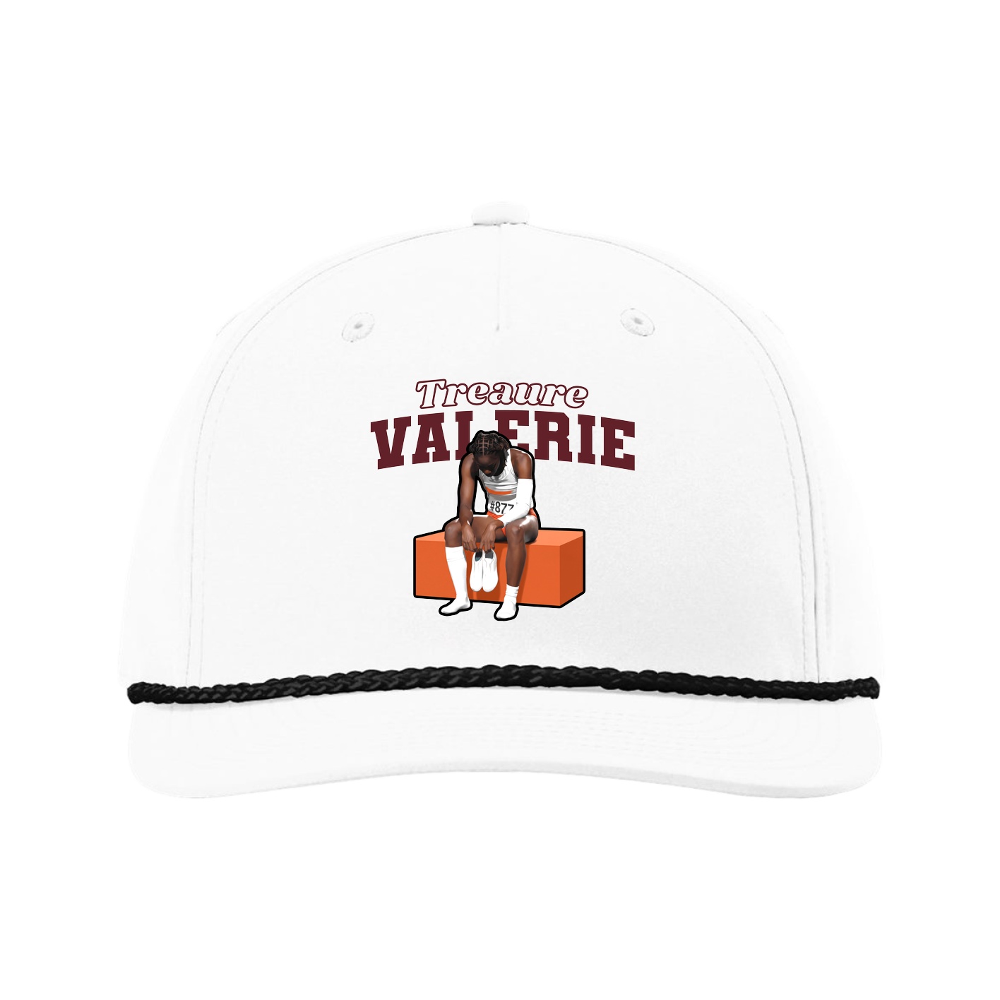 Five-Panel Classic Rope Cap — Name Arch in White