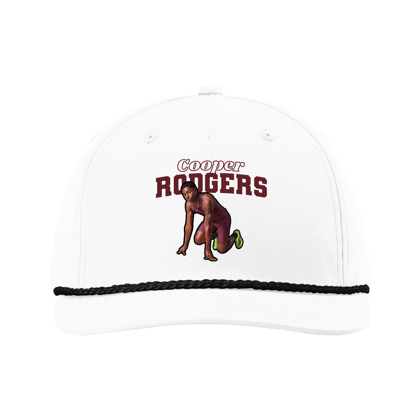 Five-Panel Classic Rope Cap — Name Arch in White
