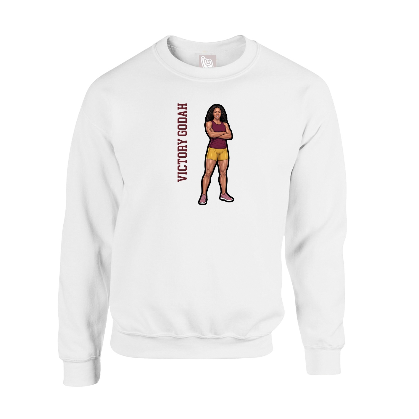 Fleece Crew — Name Vertical in White