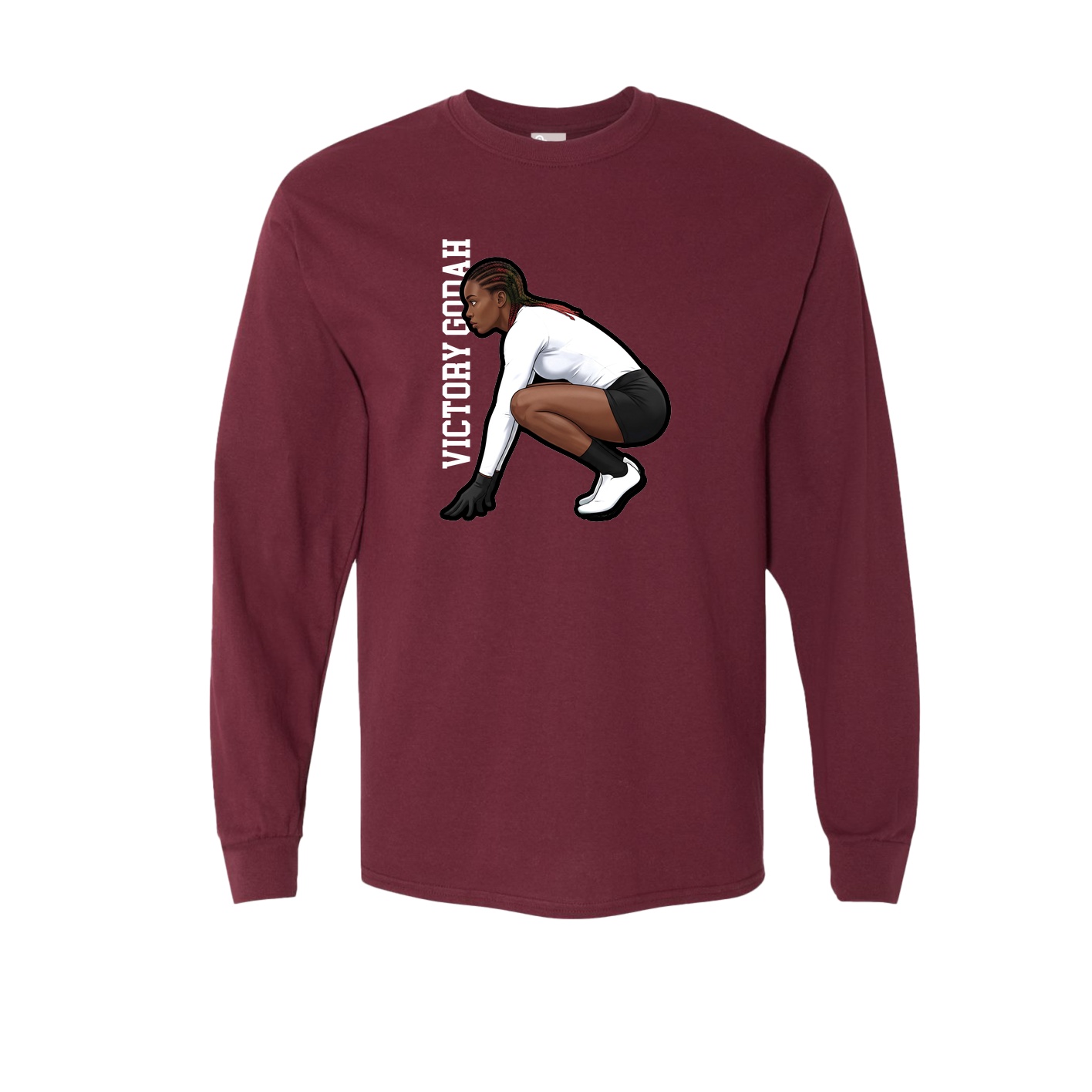 Long Sleeve Tee — Name Vertical in Maroon