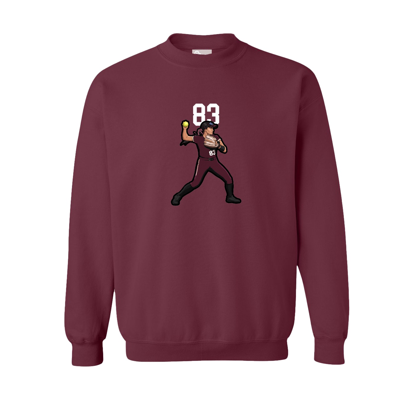Fleece Crew — Number Top in Maroon