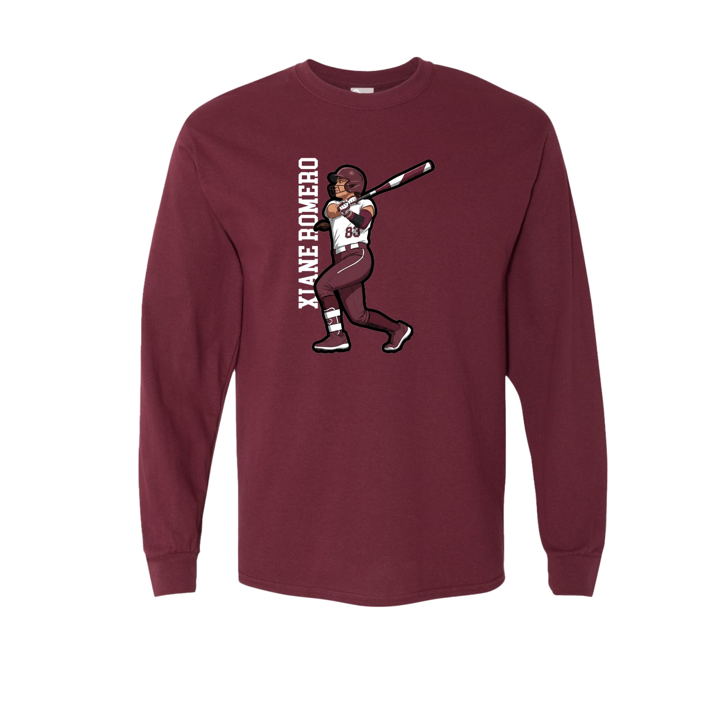 Long Sleeve Tee — Name Vertical in Maroon