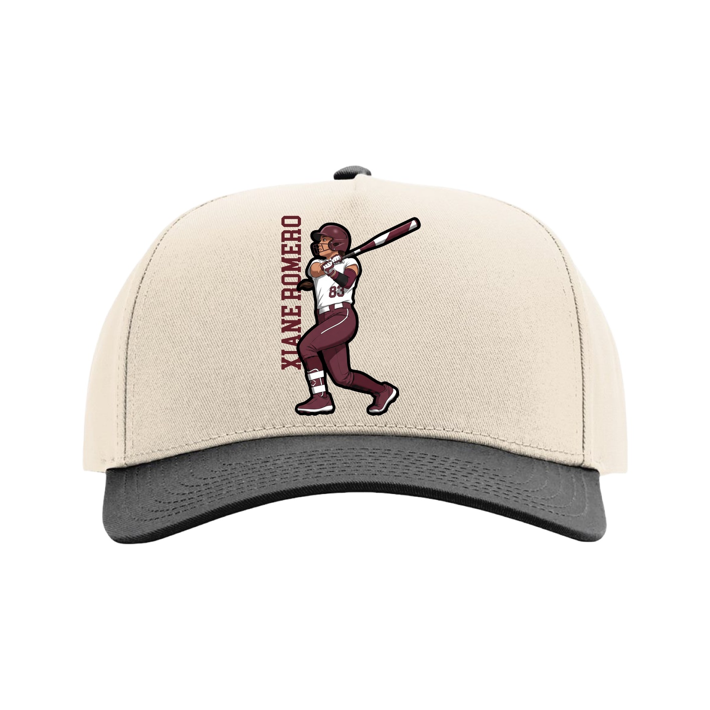 Full Fabric Five-Panel Champ Cap — Name Vertical in Cream/Black