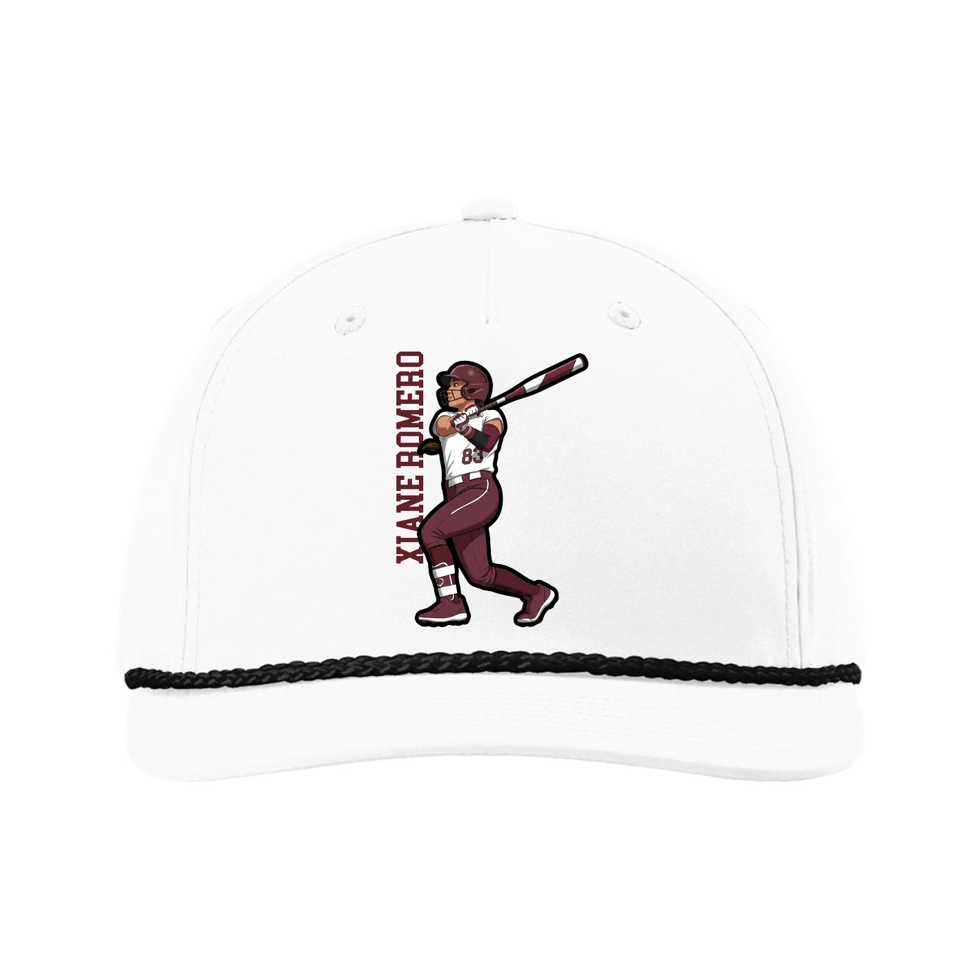 Five-Panel Classic Rope Cap — Name Vertical in White