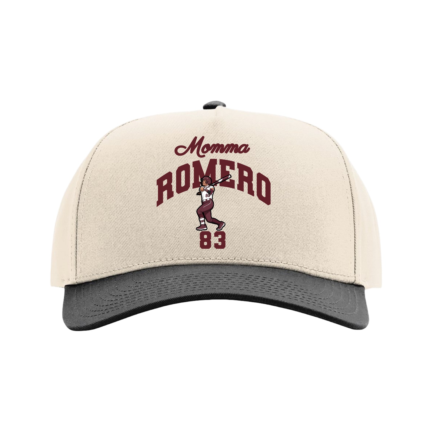 Full Fabric Five-Panel Champ Cap — Mothers Day Arch in Cream/Black