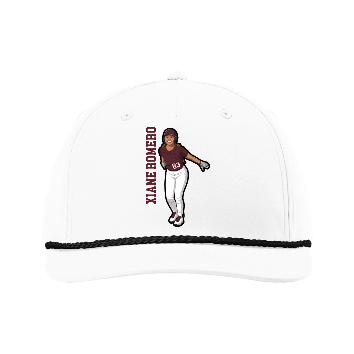 Five-Panel Classic Rope Cap — Name Vertical in White