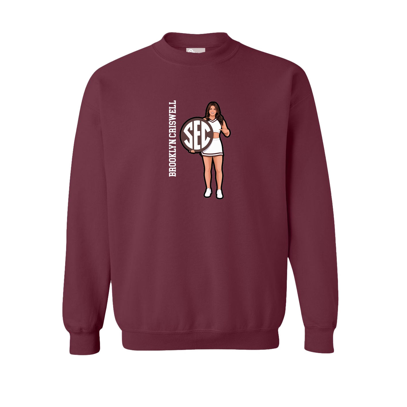 Fleece Crew — Name Vertical in Maroon