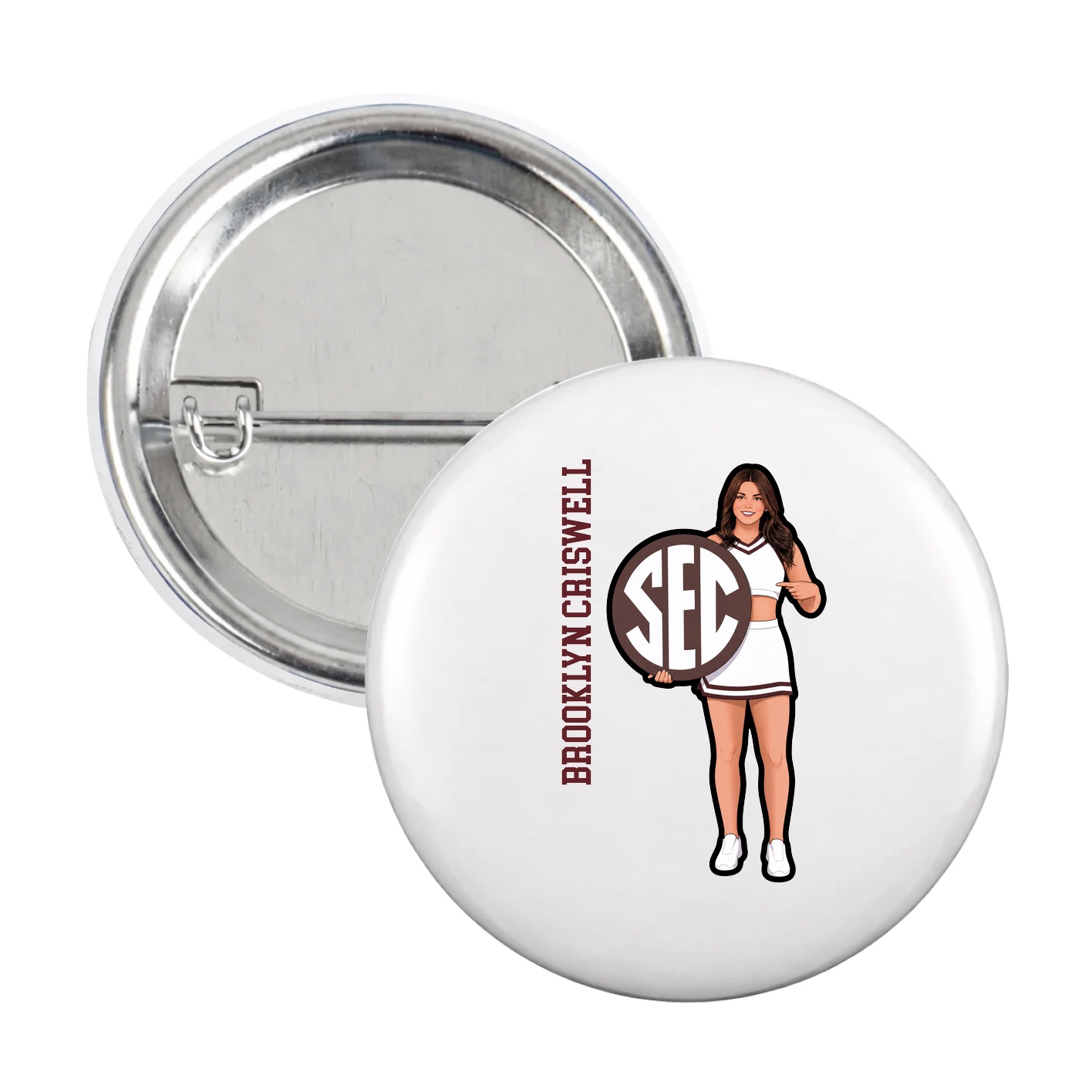 Game Day Button — Name Vertical in White