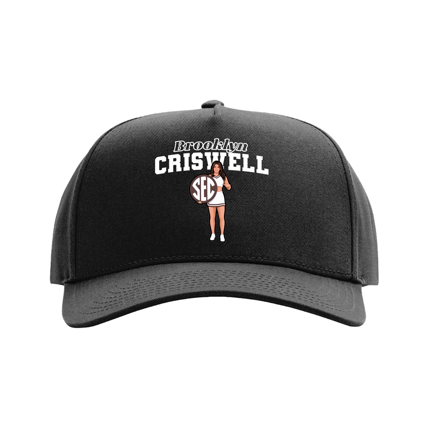 Full Fabric Five-Panel Champ Cap — Name Arch in Black