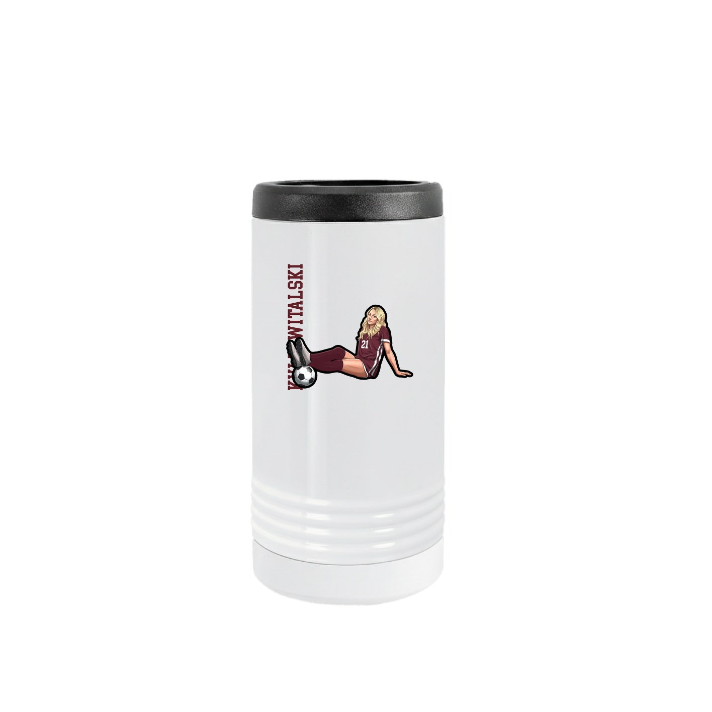 Slim Beverage Holder — Name Vertical in White