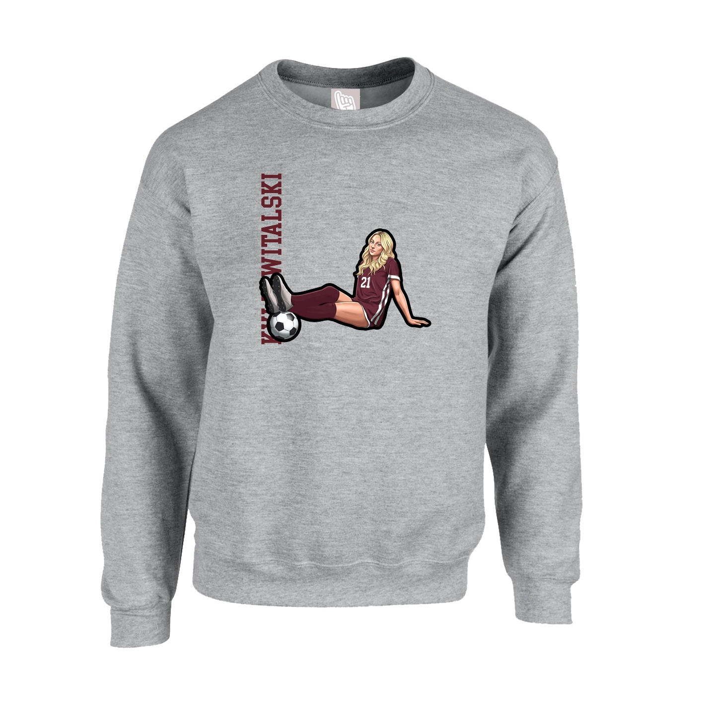 Fleece Crew — Name Vertical in Grey