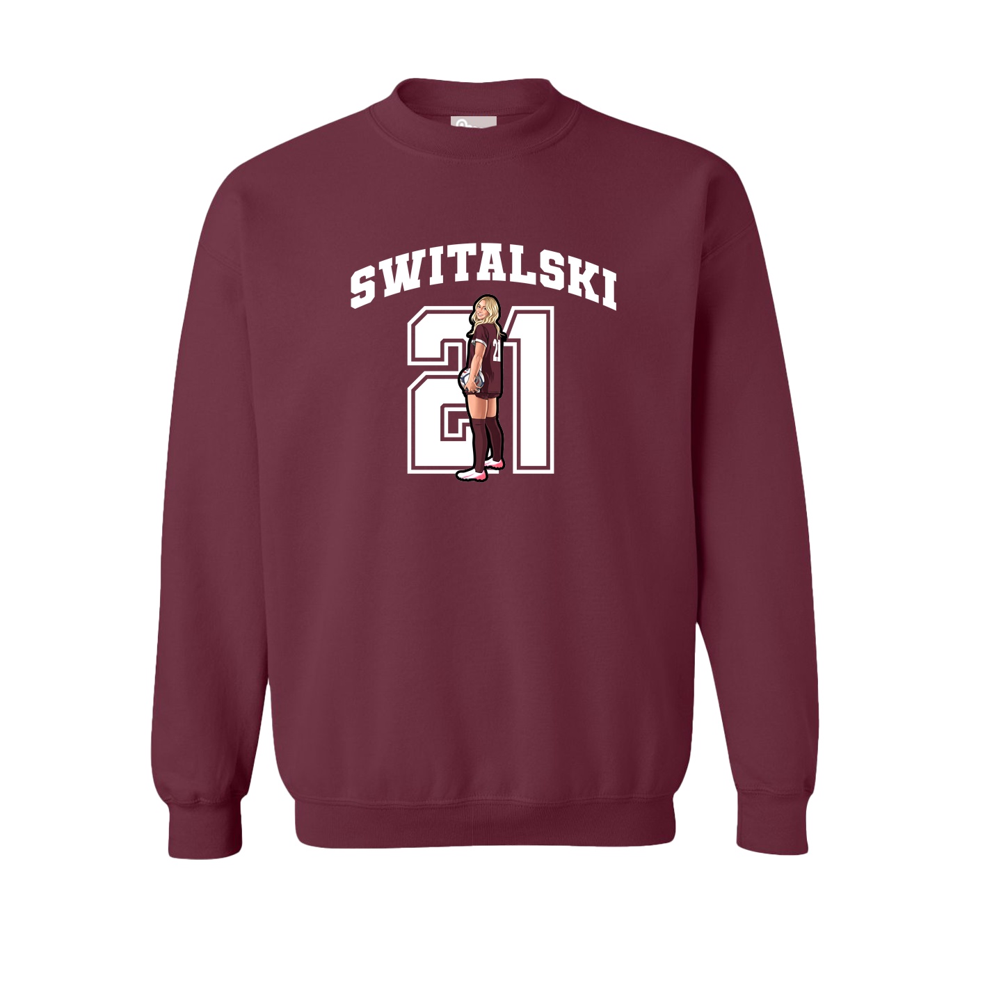 Fleece Crew — Number in Maroon